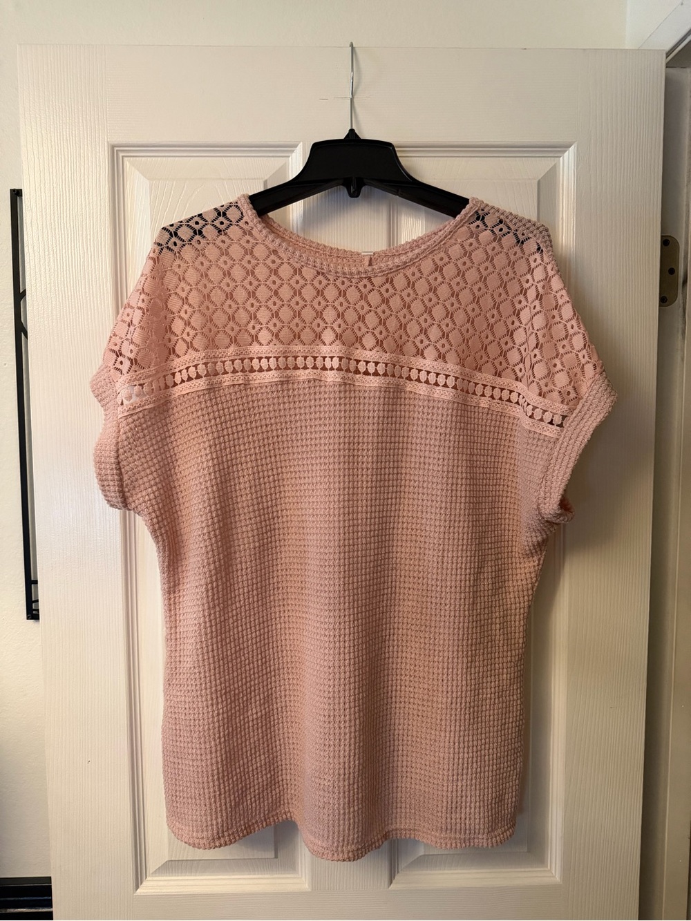 NWT Dokotoo Blush Pink Waffle Knit Crochet Lace Top XL